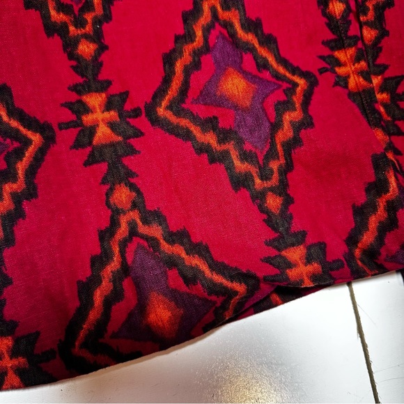 Kasper Red Southwestern Aztec Print Linen Rayon Blend Open Front Blazer Size 14 - Picture 8 of 14